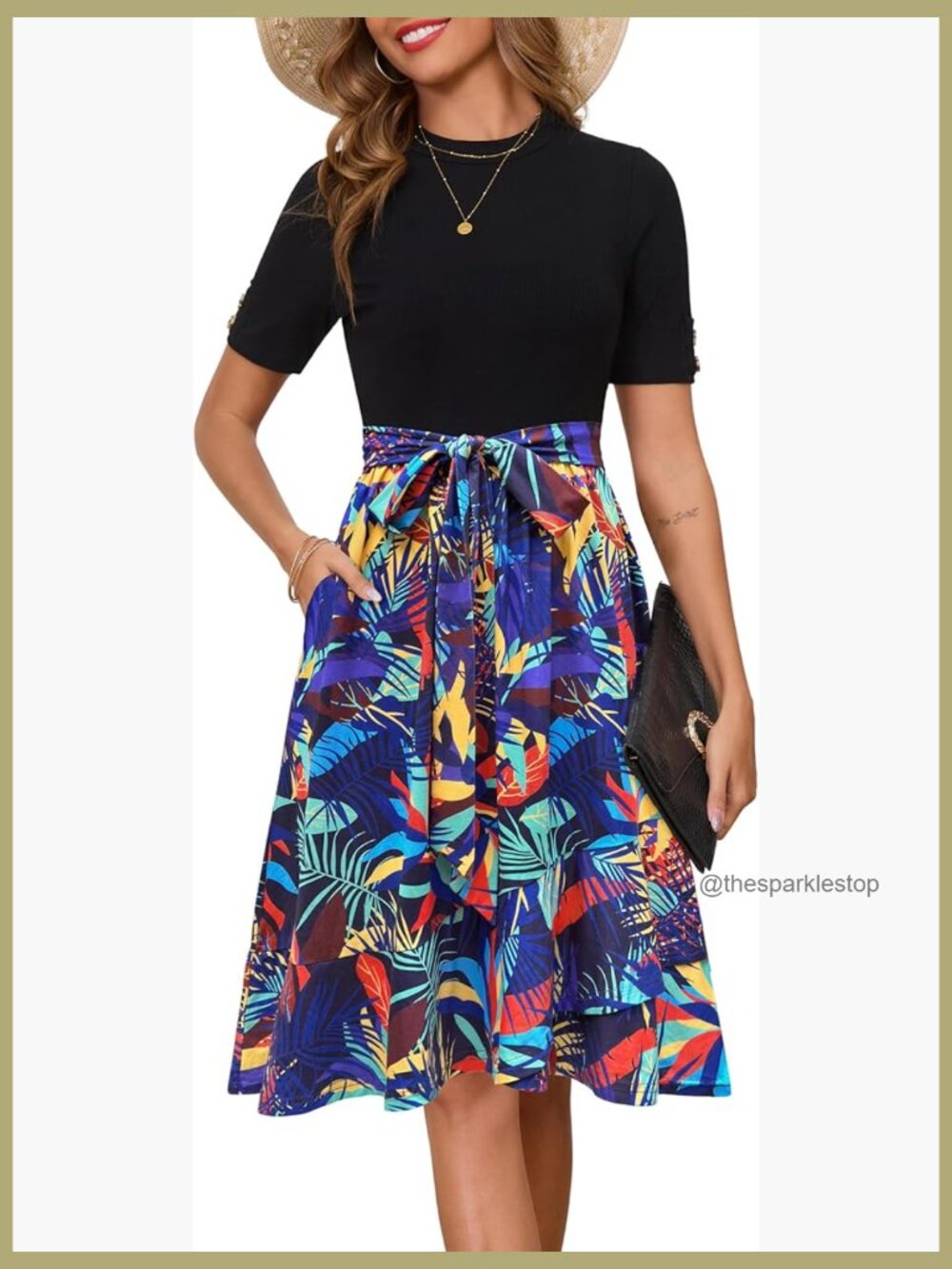 Short Sleeve Midi Dress with Pockets and Belt, Semi-Formal Work Dresses